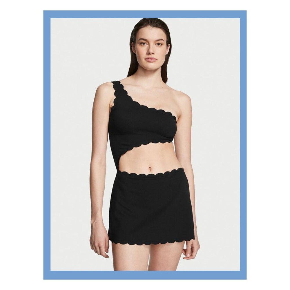 NWT Victoria's Secret Swim XXL Black Scallop One Shoulder Cutout Swim Dress